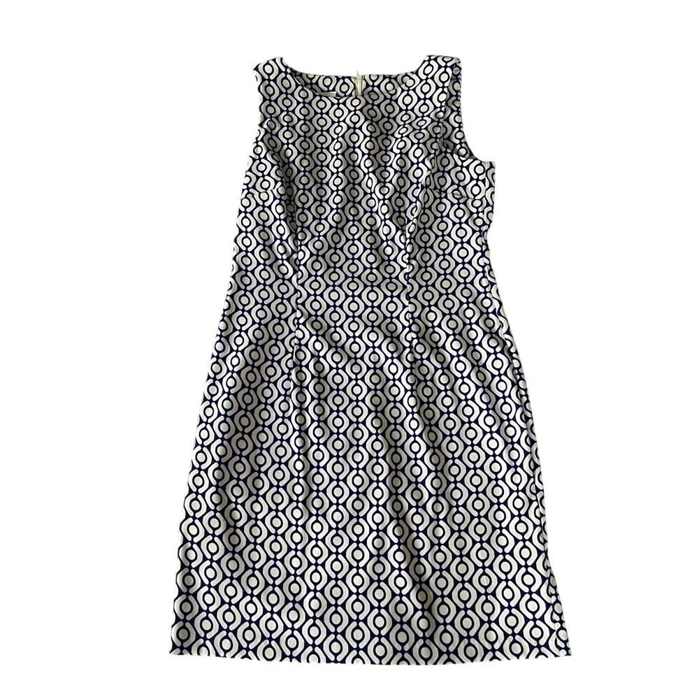 Alyx Sleeveless Dress Geometric Print Career Casual White Blue Size 8